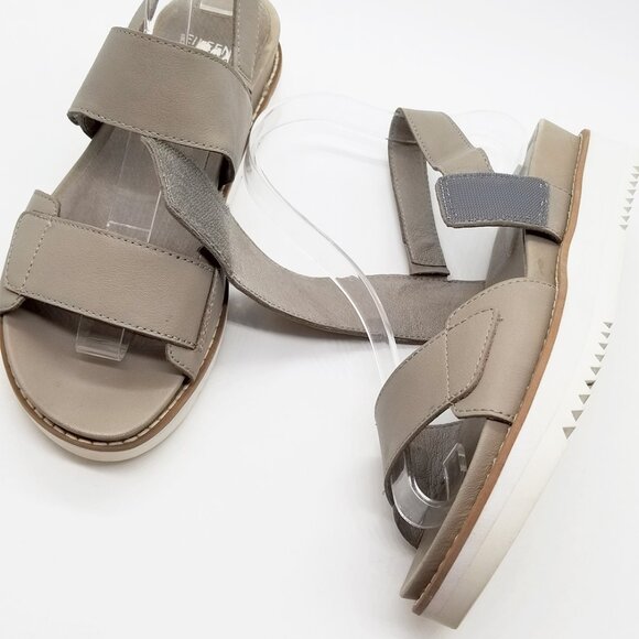Eileen Fisher Kale Sandals 6.5 Velcro Strap Platform Moon Beige Taupe Gray $207 - Picture 14 of 16
